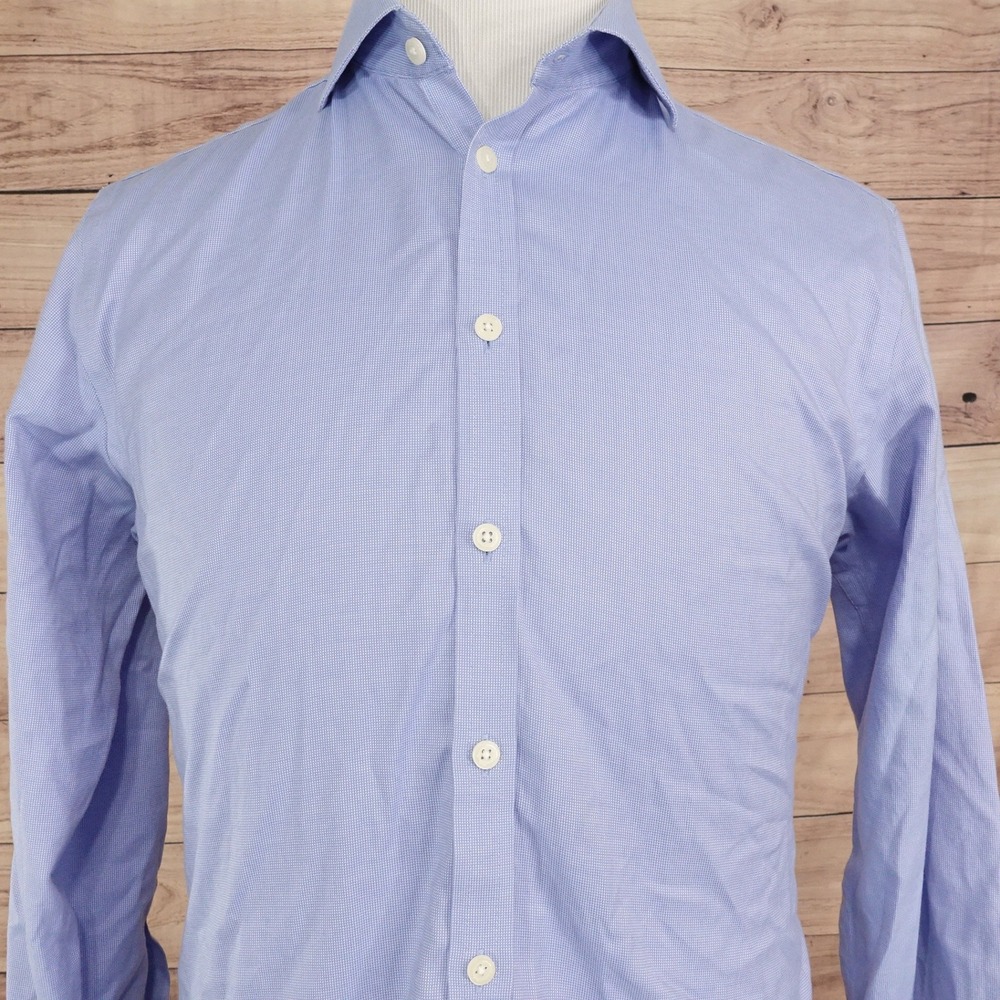 Charles Tyrwhitt Dress Shirt Men 16/34 Blue Excellent Non Iron Extra Slim Fit